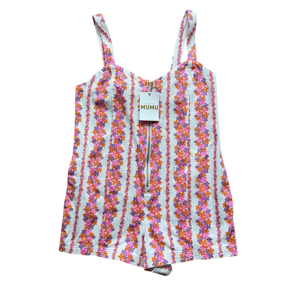 NWT Show Me Your MuMu White Romper with Pink & Orange Floral Stripes M
